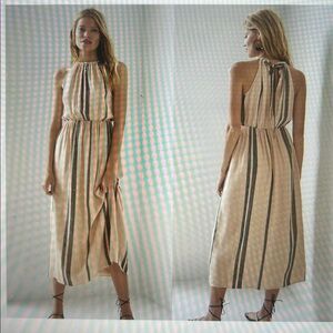 Cloth & Stone Peach and Black Striped Midi Dress